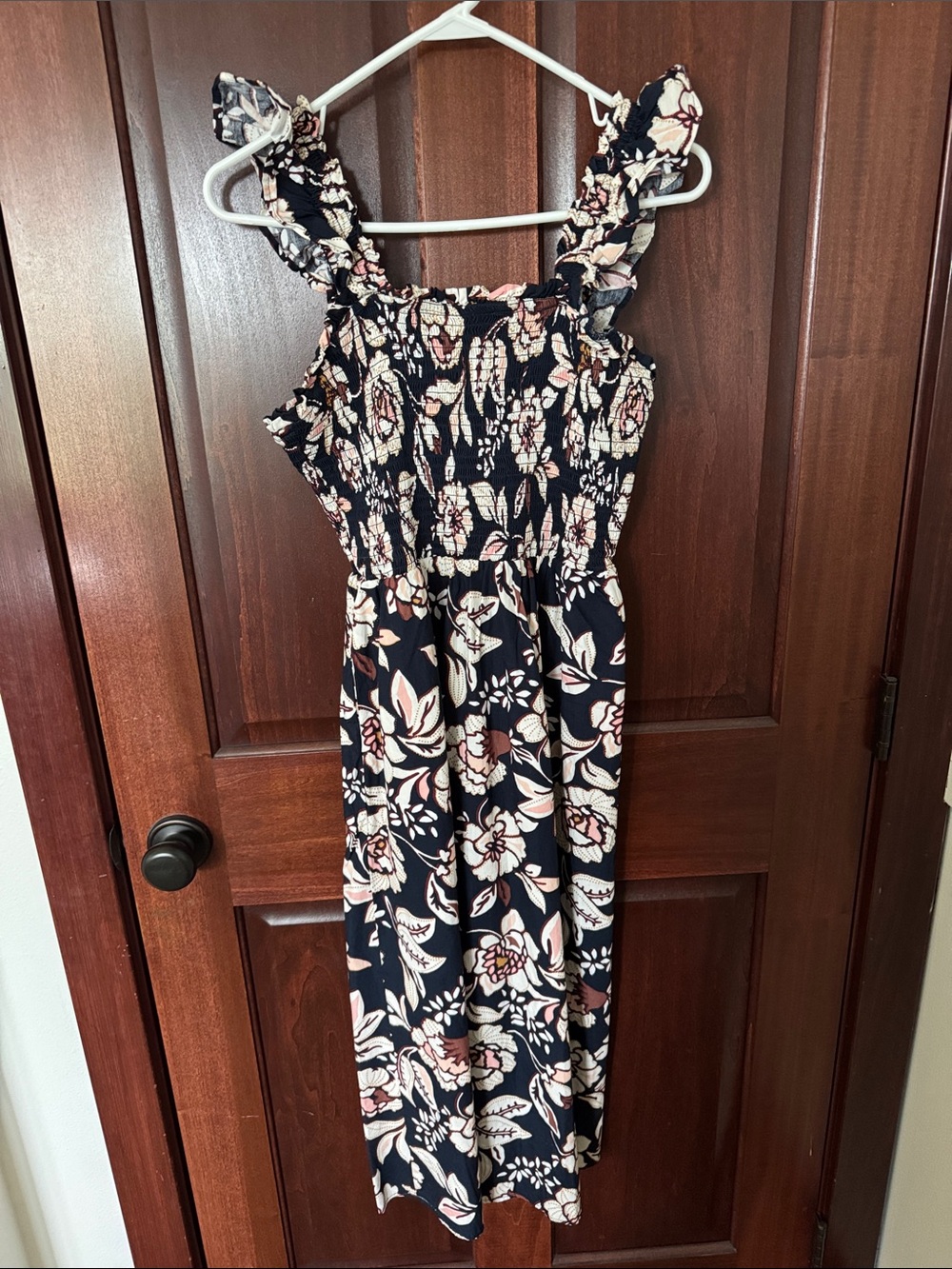 Maurices Navy Floral Smocked Dress with Ruffle Straps